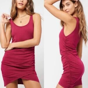 L*space Wildwood Dress Ruched Sides Scoop Neck T-Shirt Cabernet Women Small NWT